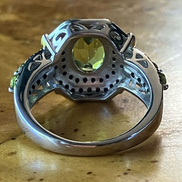 Natural Peridot Black Spinel Sterling Silver Ring Size 8 - Picture 5 of 10
